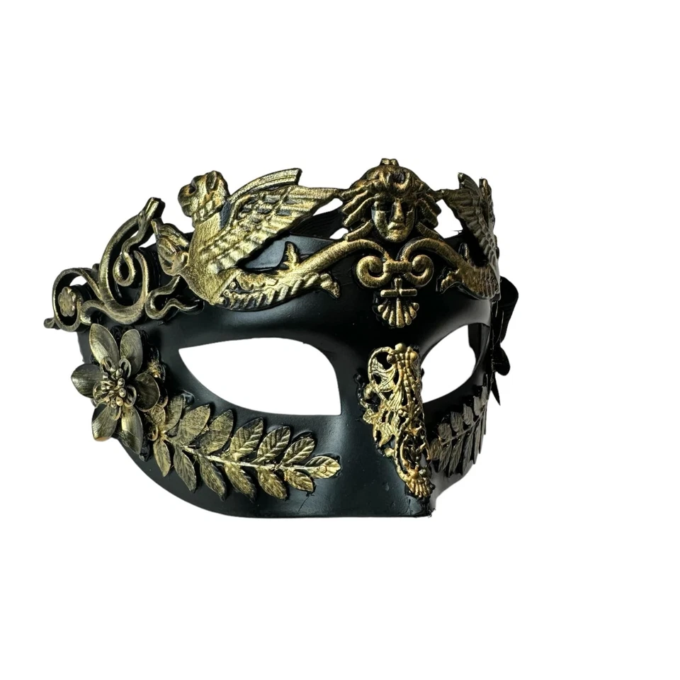 Venetian Greek Roman Warrior Egyptian Men masquerade mask (Black & Gold) - Image 3 of 4