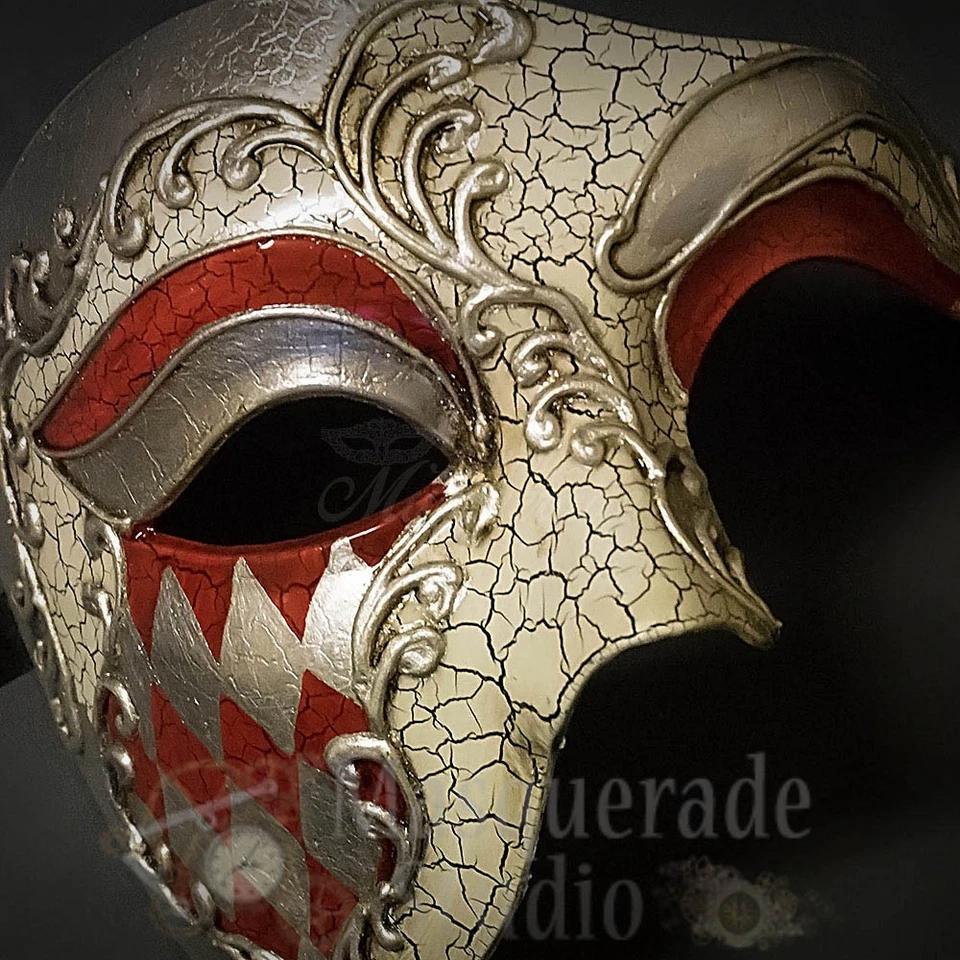 Mens Diamond Pattern Phantom of the Opera Venetian Masquerade Ball Mask [Red] - Image 4 of 4