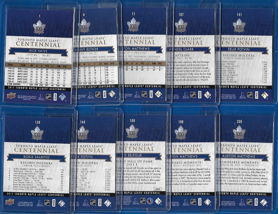 2017-18 TORONTO MAPLE LEAFS CENTENNIAL HOCKEY GOLD CARD /100 CARD 1-200 SEE LIST - Image 2 of 3