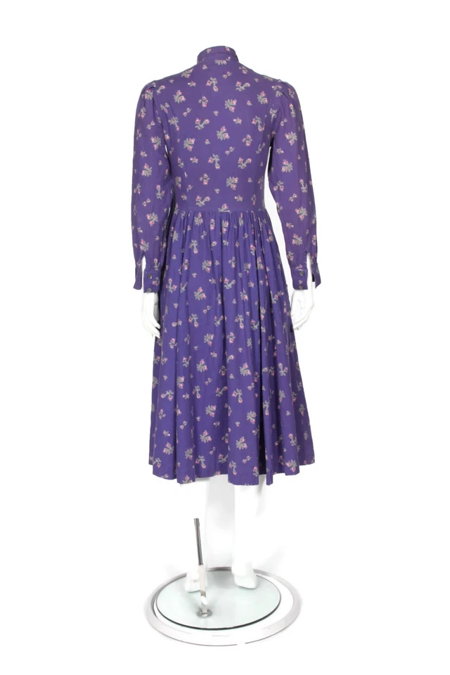 Vestido De Colección Años 80 LAURA ASHLEY Púrpura Floral Cottage Midi Coño Pajarita Talla S/921 Foto 4 de 4