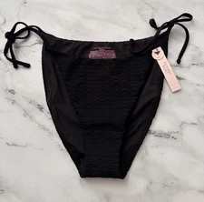Victorias Secret Swim Bikini Bottom Nwt Black Textured Cheeky String Side Tie