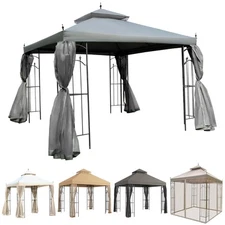 Outsunny Gazebo Steel Outdoor Garden Gazebo with Mesh Curtains