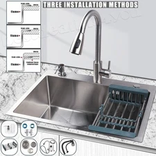 23"/25"/28" Drop In Single Bowl Kitchen Sink Stainless Steel Single Bowl Faucet