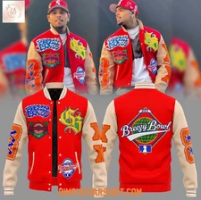 Chris Brown Breezy Bowl Xx Tour 2025 Red Baseball Jacket