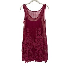 Free People Magenta Floral Embroidered Mesh Overlay Mini Dress Sleeveless Small