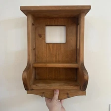 VTG Wooden Wall Shelf Key Rack Spice Cupboard Organizer 16” Primitive Grannycore