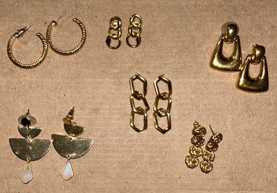 Lot Of 6 Pair Gold Tone Classic Earrings  Dangle Drop, Everyday Looks Great Valu