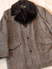 Montgomery Ward Vintage 70s Wool Gray Tweed Pile Lined Overcoat Size 44 USA