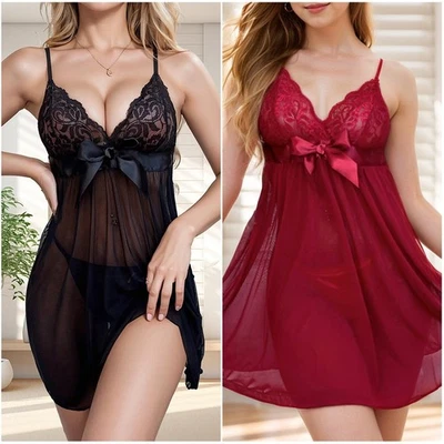 BIGDOODOO Lingerie Mini Dress G-String Underwear Sexy Ladies Babydoll Nightwear Bodysuit