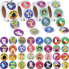 2000Pcs Reward Stickers, 4Rolls Animal Styles Teacher Motivational Sticker for S