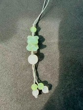 hetian jade pendant charm green teddy bear w/ bow          
