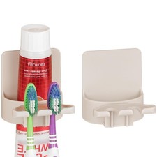 2 PCS Self-Adhesive Toothbrush Holders Wall Mounted, Water Beige Upgrade