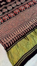 Women's Handblock Black Modal Silk Ajrakh Mirror Work Saree With Blouse Piece
