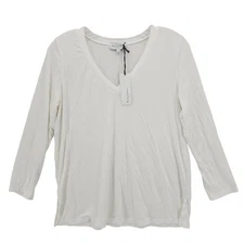NWT MICHAEL STARS Sue 3/4 Sleeve V-Neck Top Eco Luxe Jersey Chalk White SMALL