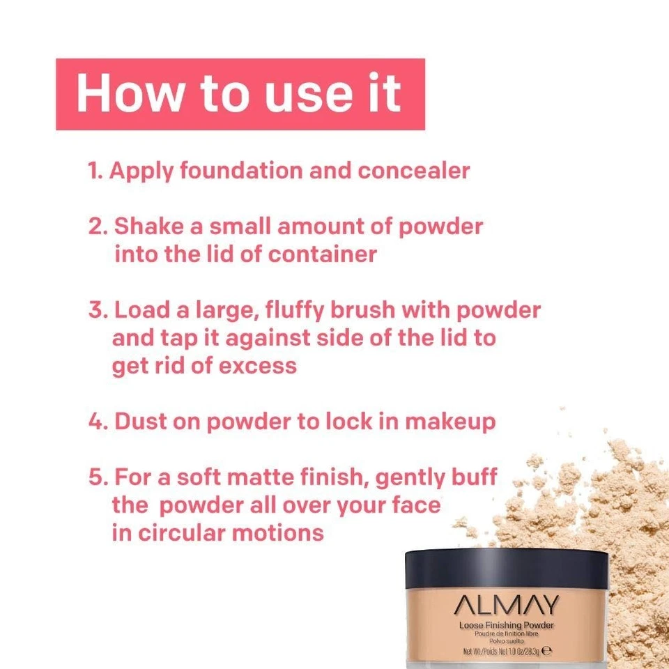 Almay Setting Powder Matte Loose Face Makeup Hypoallergenic 1 Oz 200 Light Med - Image 3 of 4