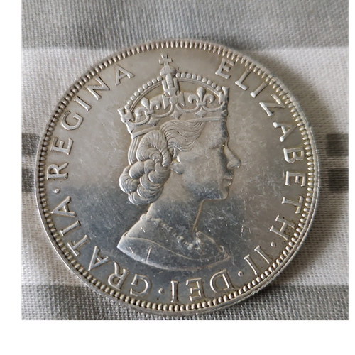 1964 Bermuda One Crown Coin Elizabeth II Quo Fata Ferunt Uncertified Collectible