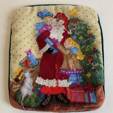 Lillian Vernon Victorian Style Needlepoint Santa Christmas Pillow Cover