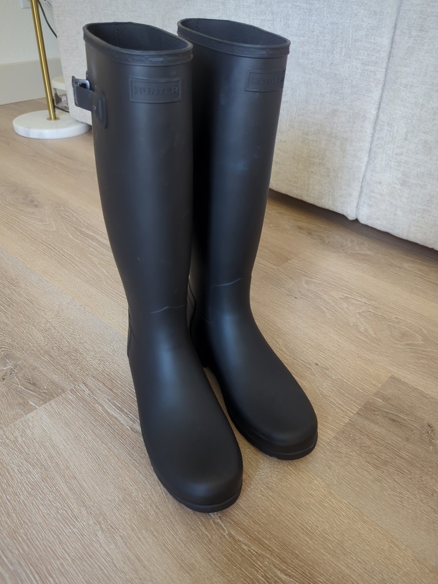 HUNTER Original Tall Rain Boots Black Refined Womens SZ 8 US