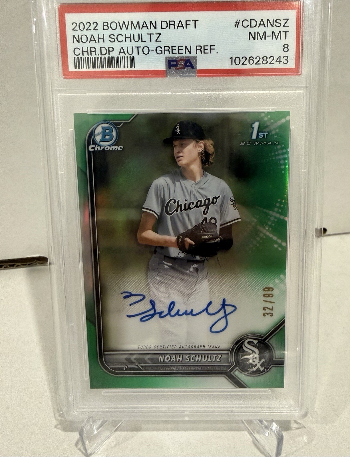 2022 Bowman Draft Chrome Draft Pick Autographs Noah Schultz #CDA-NSZ Green /99