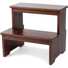 Bamboo Two Step Stool,Bed Stepstool with Anti-Slip Bottom,Heavy Duty for Kitchen