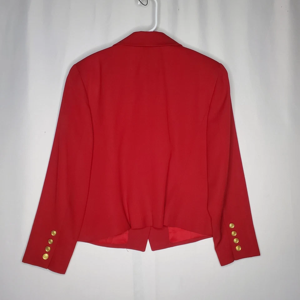 Blazer corto Liz Claiborne Union de colección para mujer 8P rojo lana dorado botón pecho doble Foto 2 de 4