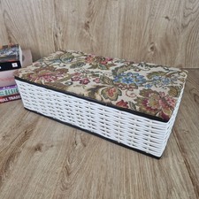 Vintage Woven Sewing Box Oblong Sewing Basket Craft Storage Box Tapestry Top