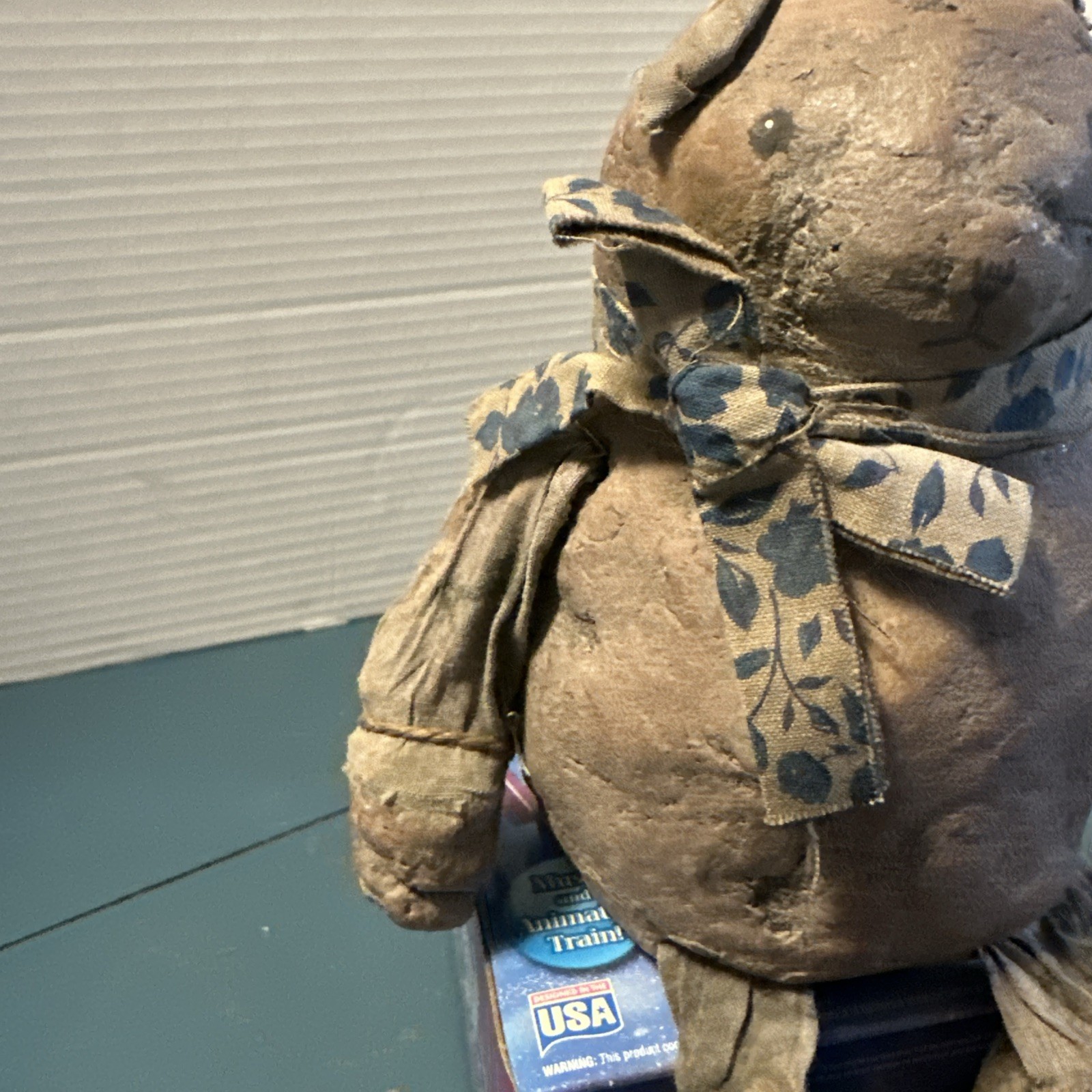   WORN WITH LOVE 9" SHELF SITTER PRIMATIVE TEDDY BEAR Signed BY Artist  A Wobler