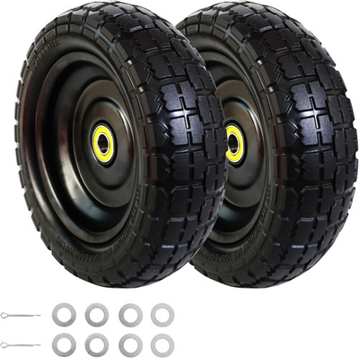 #ad 2 Pack 10quot; Flat Free Solid Tires 4.10 3.50 4 Tire and Wheel with 5 8quot; Axle $34.78
