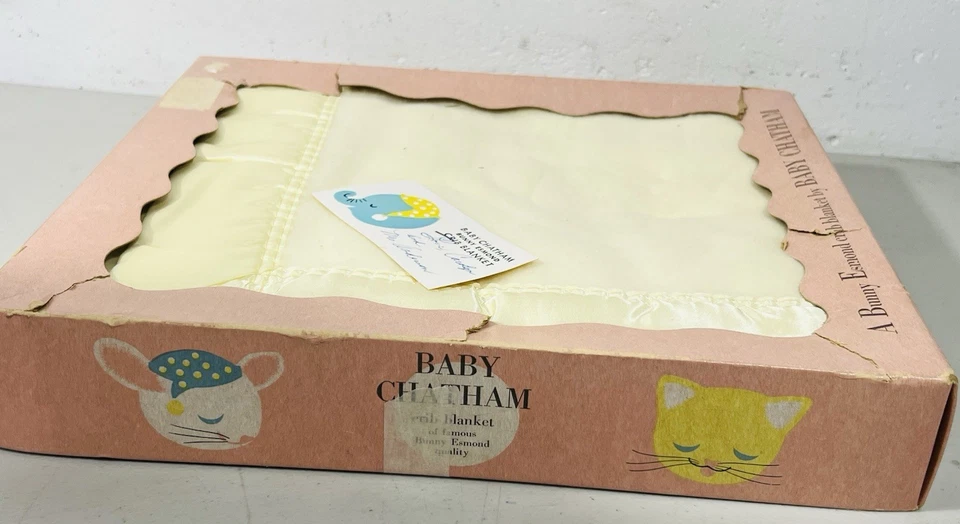 Винтажное одеяло для кроватки Chatham Yellow Bunny Esmond оригинальная коробка 1940-50-е 36x50 - Изображение 2 из 3