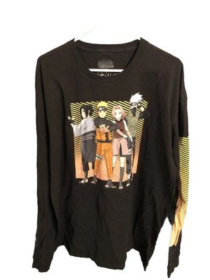 Naruto Shippiden Black Long Sleeve Team 7 Graphic Tee Mens Size XL. 100% Cotton