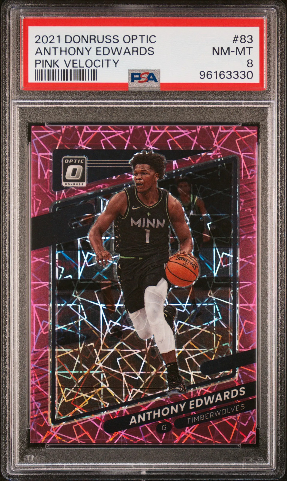 2021-22 Panini Donruss Optic Anthony Edwards #83 Pink Velocity 38/79 PSA 8 JC