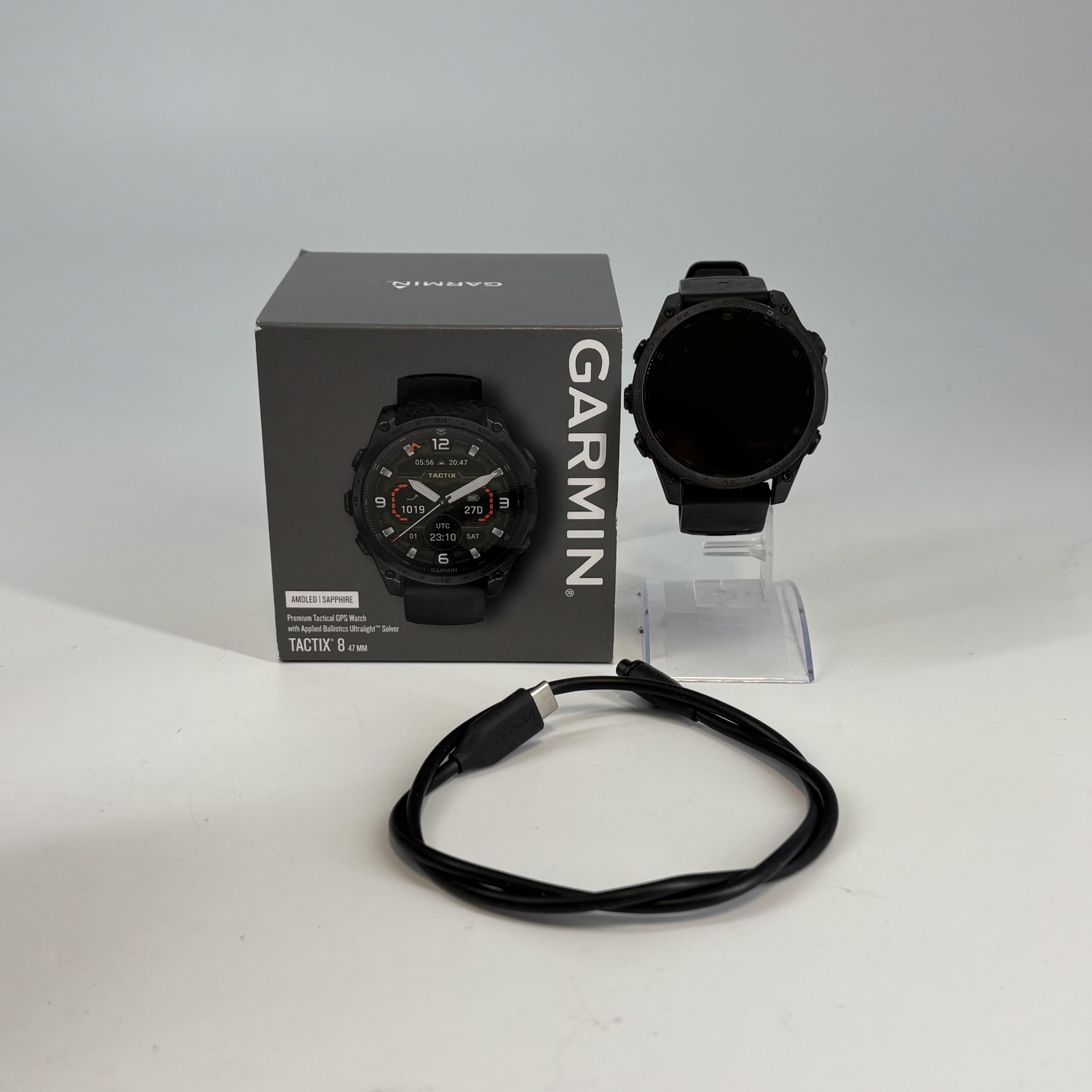 Garmin Tactix 8 AMOLED 47mm GPS Smartwatch with Black Silicone Band - Very Good Condition-image