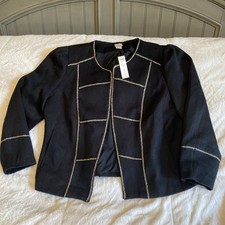 Chicos Blazer Women 3 US 16/18 Black Puffed Metallic Wool Long Sleeve Open Front