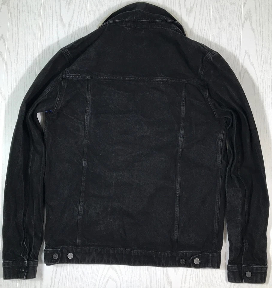 ASOS Design 牛仔夹克男式 XL 高黑色夏尔巴内衬领 100% 棉复古 — 第 2/4 张图片