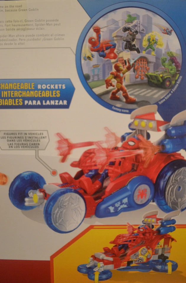 Marvel Super Hero Adventures Spider-Man vs. Duende Verde Web Ala Coche Playskool Foto 3 de 4