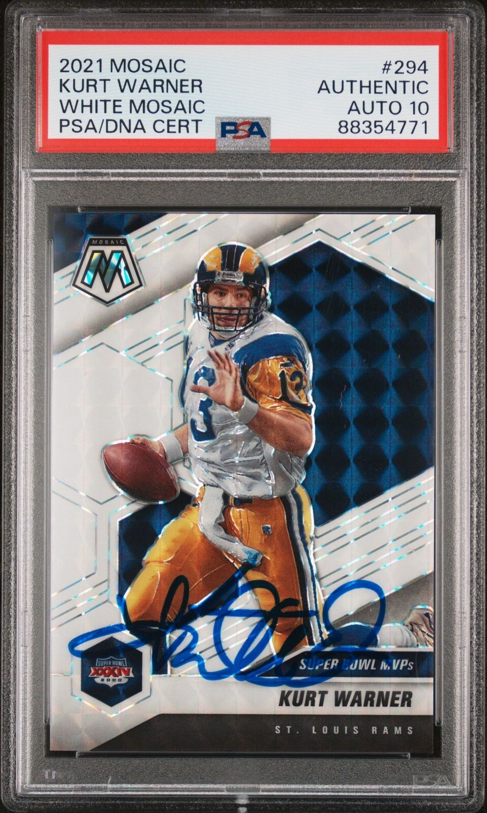 Kurt Warner Autographed Signed 2021 Mosaic White /25 On Card Auto 10 PSA Rams Super Bowl MVP 