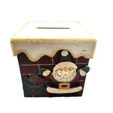 Christmas Wooden Tissue Holder Cover Santa 6" Square Chimney Brick Toys Snow