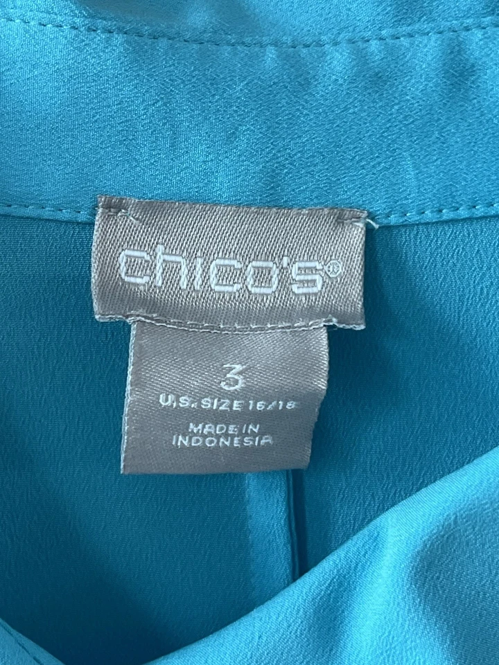 Camisa Chico’s 3 Turquesa Abotonada Manga Larga Dolman Seda Como XL Foto 2 de 4