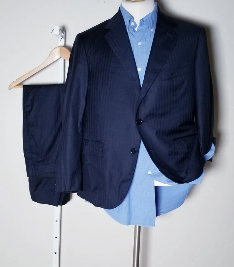 Traje Chaqueta Martin Greenfield Azul Marino Rojo Forro 2 piezas 40S Pantalones W34 X 26 Foto 2 de 4