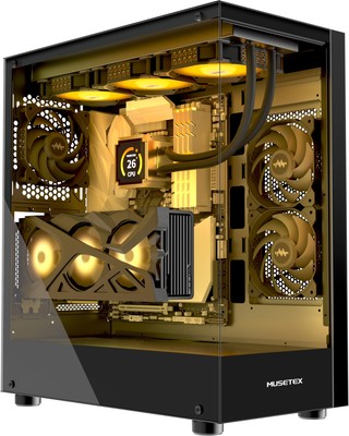 MUSETEX ATX PC CASE, 360MM RAD Support, Full-View Dual Tempered Glass PC Case,