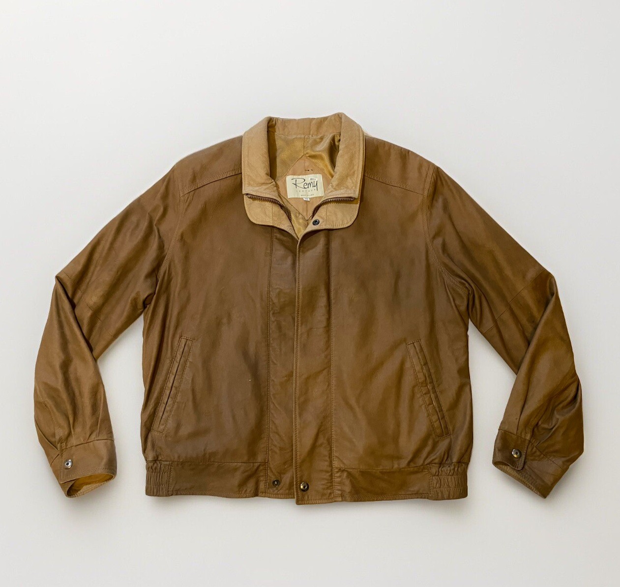 Vintage Remy Leather Jacket Men's 42 Brown Full Zip Bomber USA Made Pockets