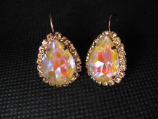 MARIANA EARRINGS SWAROVSKI CRYSTALS STATEMENT PURPLE ORANGE PEAR Rose Gold PL