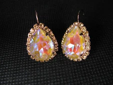 MARIANA EARRINGS SWAROVSKI CRYSTALS STATEMENT PURPLE ORANGE PEAR Rose Gold PL 