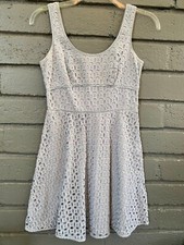 Ann Taylor Loft Size 2 Gray Eyelet Lace Lined  Sleeveless Flare