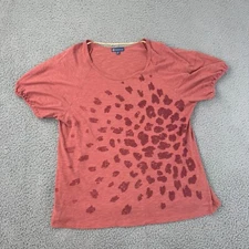 Democracy Shirt Womens 1X Plus Cheetah Dandelion Print Red Top Short Sleeve