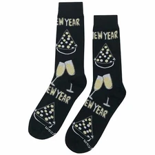 NWT Happy New Year Dress Socks Novelty Men 8-12 Black Crazy Fun Sockfly