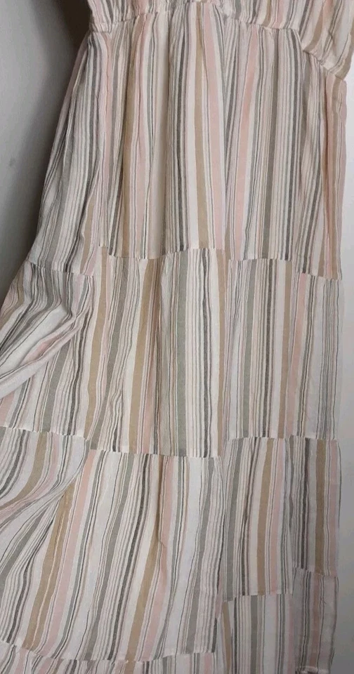 Vestido LC Lauren Conrad Mujer 2X Maxi Beige Rayas Sin Mangas Halter  Foto 3 de 4