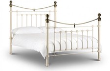 Stone White Victorian Style Bed Frame with Real Brass Embellishments 