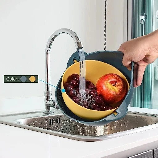 Kitchen Colander Fruit Vegetable Strainer Drain Basket Bowl 2PCS-Purple+Blue