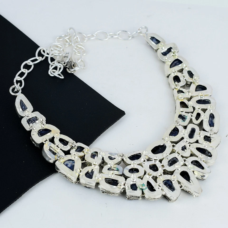 Collana In Argento Sterling 925 Con Pietra Naturale Grezza Di Sodalite Regali - Immagine 4 di 4